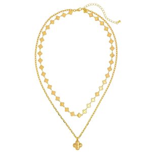 Dauplaise Jewelry Dual Chain Clover Necklace