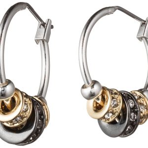 Nine West Tri-Tone Pave Slider Hoop Earrings
