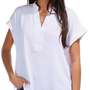 Jolie & Joy Juniors Solid Split Neck Short Sleeve Top