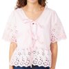 Jolie & Joy Juniors Short Eyelet Sleeve Tie Front Top