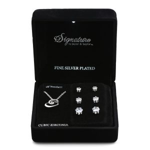 Signature CZ Swirl Heart Necklace & 3-Pk. Earrings Set