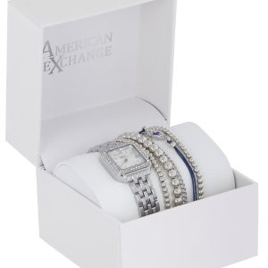 American Exchange Womens Silver Evil Eye Boxed Watch Set