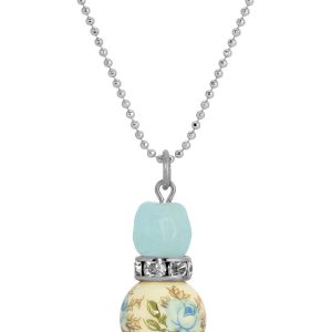 1928 Jewelry Blue Rose Bead Drop Necklace