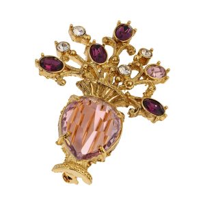 1928 Jewelry Amythest Crystals Flower Vase Brooch