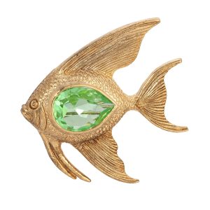Gold Tone Colored Crystal Fish Pin
