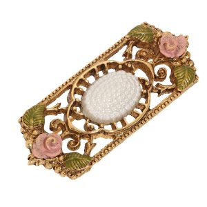Faux Pearl Flower Rectangle Vintage Brooch