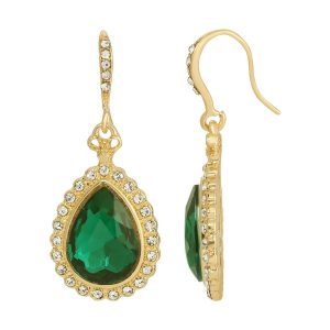 Vintage Gold Tone Faceted Teardrop Crystal Earrings