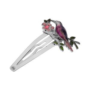 1928 Jewelry Silver Tone Blue & Pink Bird Snap Clip