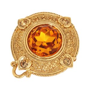 1928 Jewelry Gold Tone Round Topaz Glass Pin