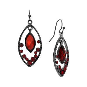 1928 Jewelry Black Tone Red Faceted Oval Drop Earrings