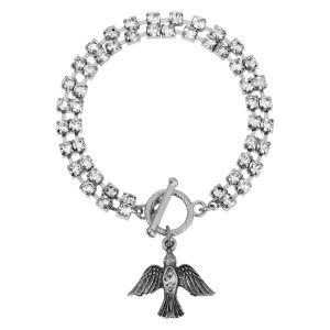 Symbols of Faith Silver Tone Crystal Dove Charm Bracelet