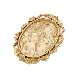 Symbols of Faith Gold Tone Virgin Mary & Child Oval Pin