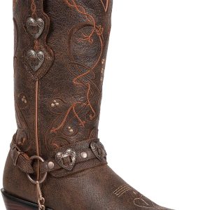 Durango Womens Genuine Leather Heart Buckle Cowboy Boots