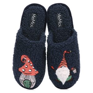 Womens Gnome & Mushroom Hard Bottom Plush Slippers