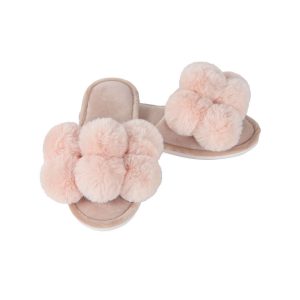 Me Moi Womens Luxe Pom-Pom Memory Foam Plush Slippers