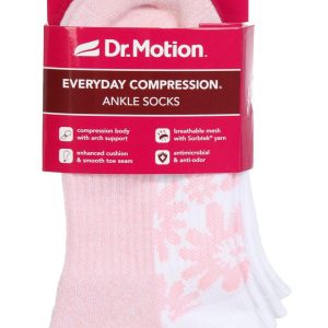 Dr. Motion Womens 2 Pk Cushioned Compression Ankle Socks