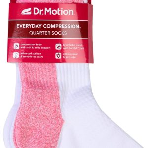 Dr Motion Womens 2 Pk Compression Quarter Socks Strawberry