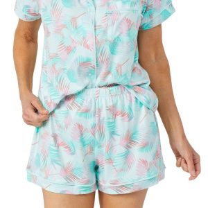 Derek Heart Womens 2 Pc Coral Palms Pajama Shorts Set