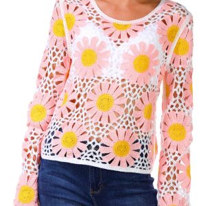 Rebellion Juniors Long Sleeve Daisy Crochet Top