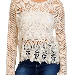 Rebellion Juniors Long Sleeve Crochet Top