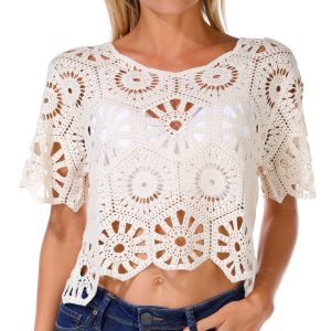 Rebellion Juniors Scalloped Crochet Crop Top