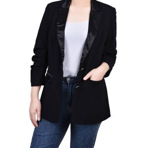 NY Collection Womens Long Sleeve Satin Lapel Blazer
