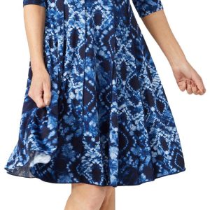 Sami & Jo Womens 3/4 Sleeve Diamond Print Dress