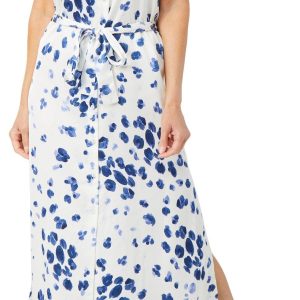 DKNY Womens Sleeveless Dotted Button Down Dress