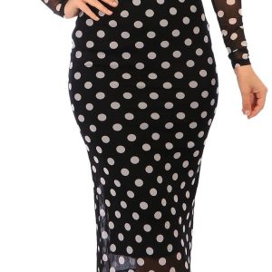Harlow & Rose Womens Polka Dot Mesh Midi Dress