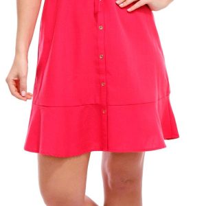 Sharagano Womens Cap Sleeve Zaria Buttoned Linen Dress