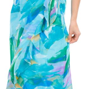 London Times Womens Side Tie Ruffle Wrap Dress