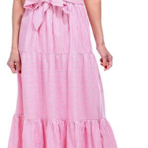 London Times Womens Short Sleeve Striped Maxi Dress