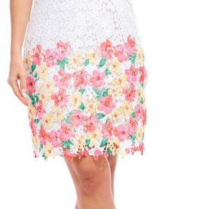 Nina Leonard Womens Short Sleeve 3D Floral Lace Dress