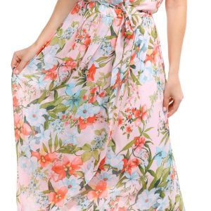 Donna Ricco Womens Sleeveless Chiffon Wrap Maxi Dress