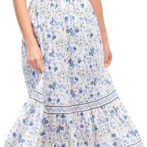 Max Studio Womens Floral Cap Sleeve Maxi Dress