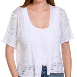 Nina Leonard Womens Solid Open Knit Short Sleeve Shrug