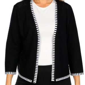 Nina Leonard Womens Long Sleeve Open Whip Stitch Shrug