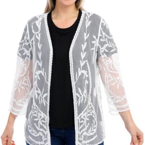 Nina Leonard Womens 3/4 Sleeve Crochet Shrug