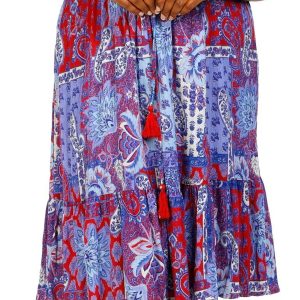 Sky and Sky Womens Off The Shoulder Americana Paisley Dress