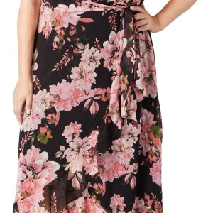 London Times Plus Sleeveless Chiffon Floral Maxi Dress