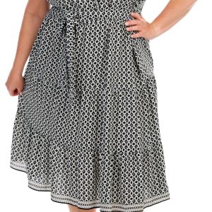 Max Studio Plus Geo Print Midi Dress