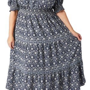 Max Studio Plus Short Sleeve Tiered Maxi Dress