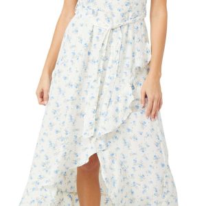 Pink Rose Juniors Sleeveless Floral Ruffle Wrap Dress