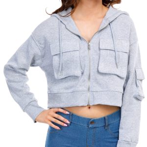 Jolie & Joy Juniors Cropped Cargo Zip Up Jacket