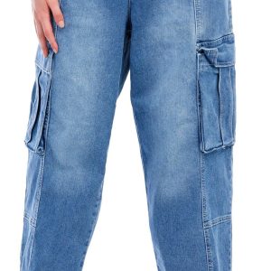 Madden Girl Juniors Denim High Hem Cargo Flare Jeans