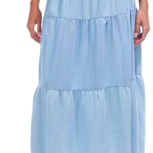 Jolie & Joy Juniors Chambray Tiered Maxi Skirt