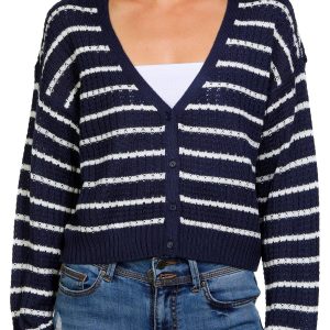 No Comment Juniors Knit Long Sleeve Pointelle Cardigan