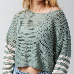 No Comment Juniors Long Sleeve Open Weave Boat Neck Sweater