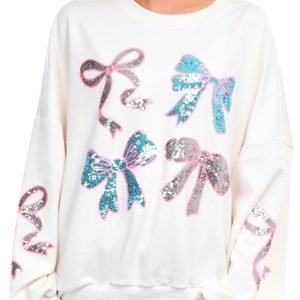 Simply Southern Juniors Sequin Bow Long Sleeve Sweatshirt