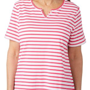 Coral Bay Petite Stripe Split Neck Short Sleeve Top